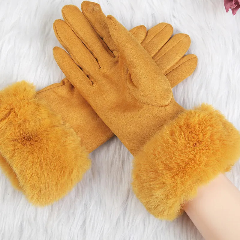Gants d'hiver femme tactiles à bord en fausse fourrure 5