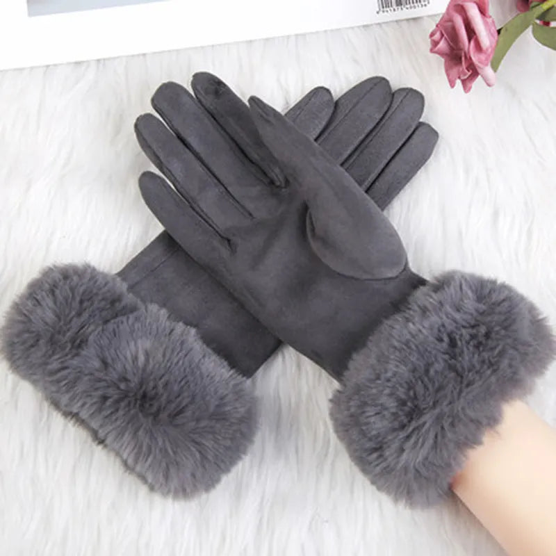 Gants d'hiver femme tactiles à bord en fausse fourrure 6
