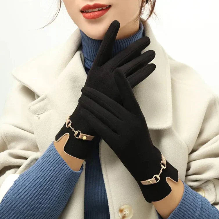Gants d'hiver femme tactiles à boucle métallique 1