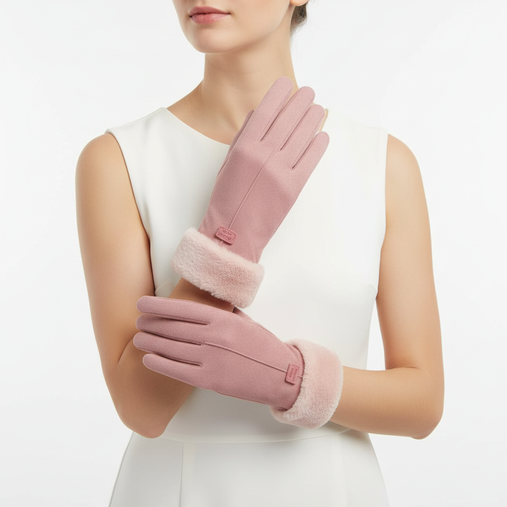 Gants d'hiver femme tactiles doublés à poignet en fausse fourrure 4