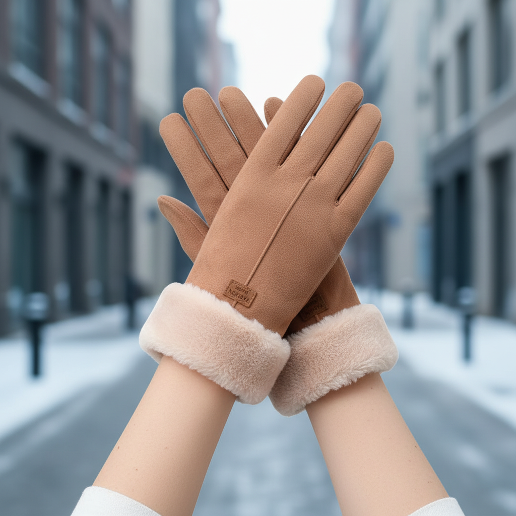 Gants d'hiver femme tactiles doublés à poignet en fausse fourrure 6