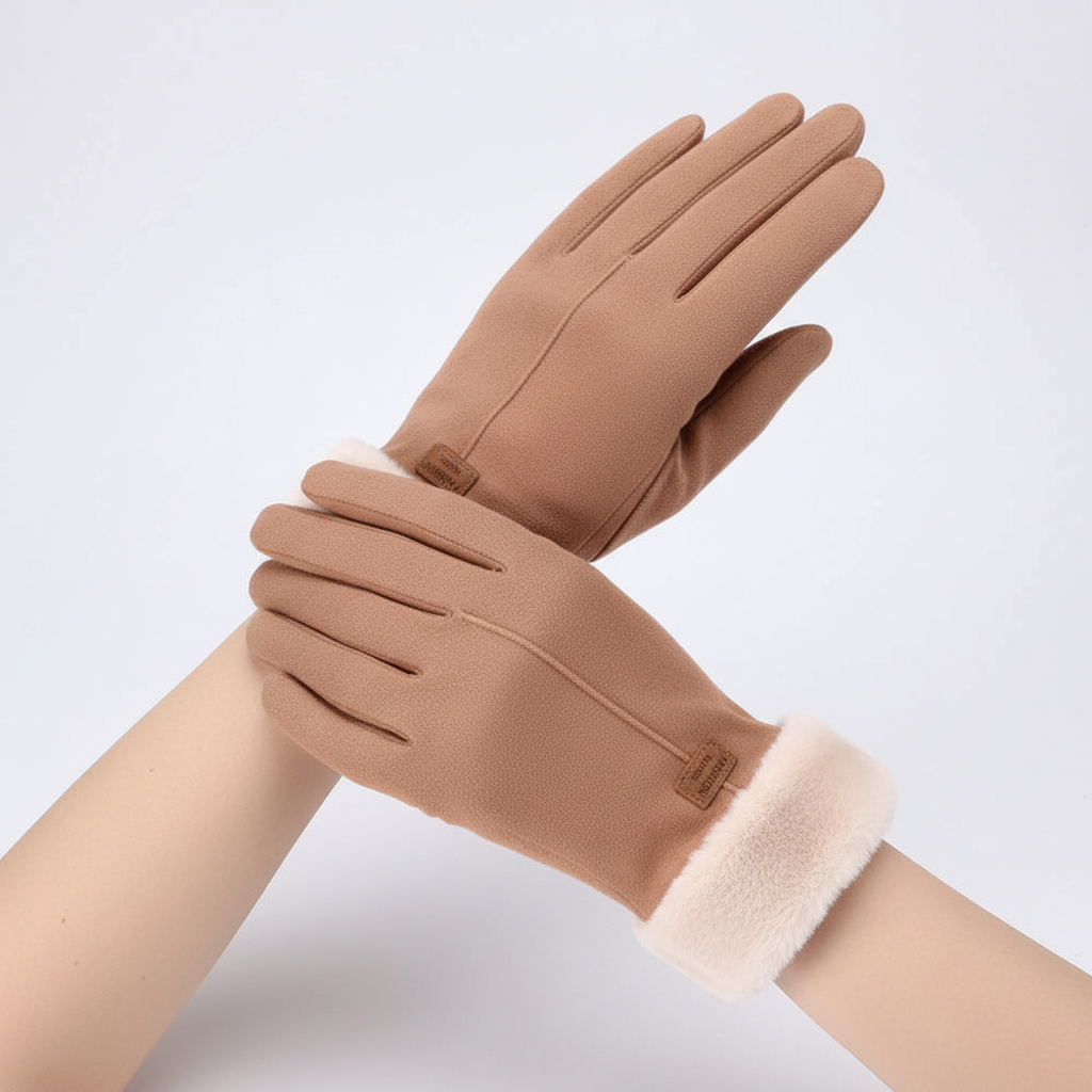 Gants d'hiver femme tactiles doublés à poignet en fausse fourrure 7