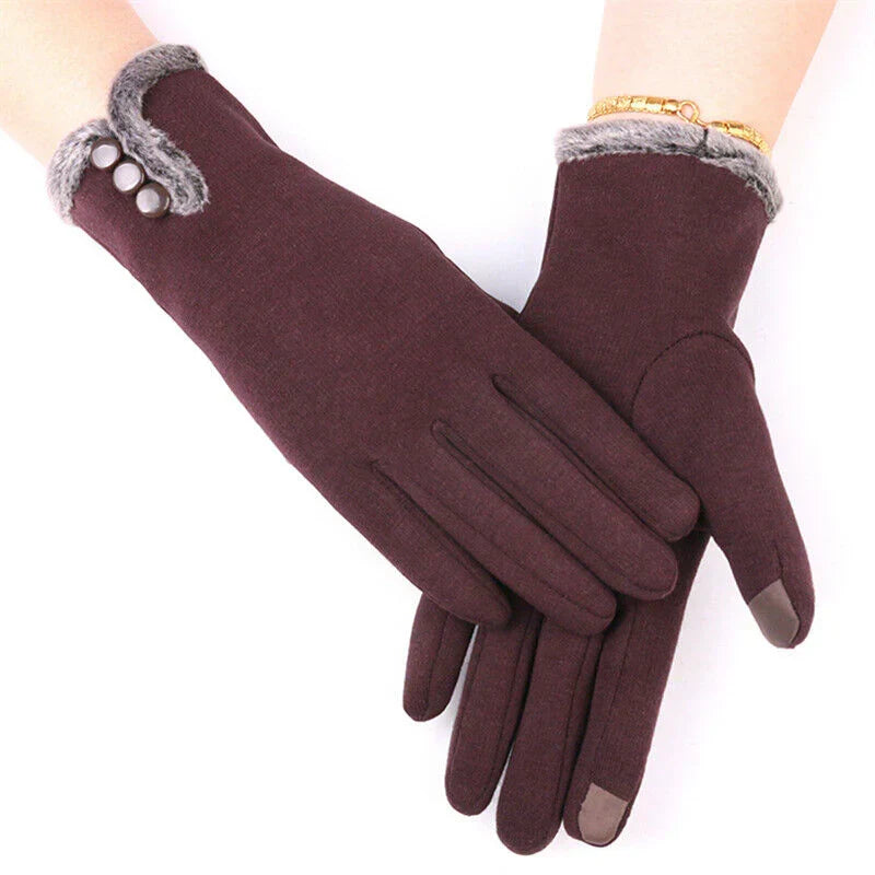 Gants d'hiver femme tactiles en laine à poignet à revers 4