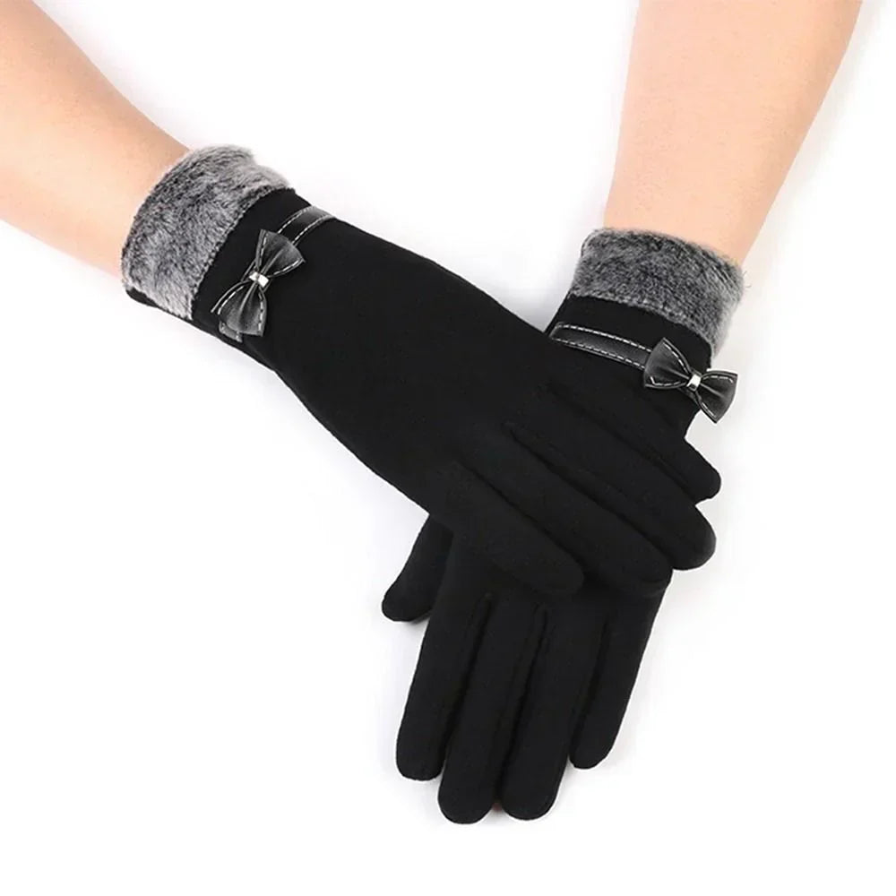 Gants d'hiver femme tactiles en laine à poignet à revers 7