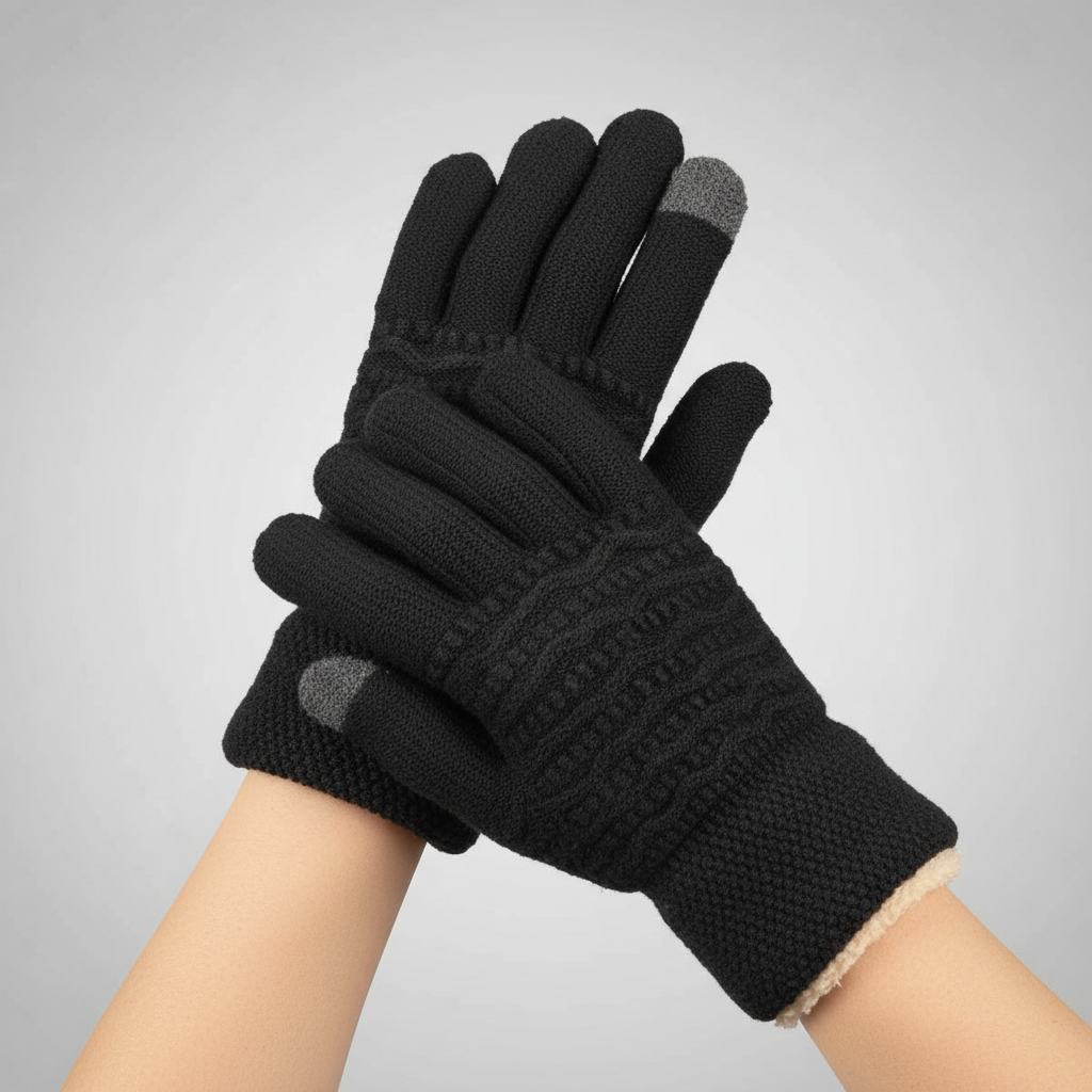 Gants d'hiver femme tactiles en maille torsadée à doublure polaire 1