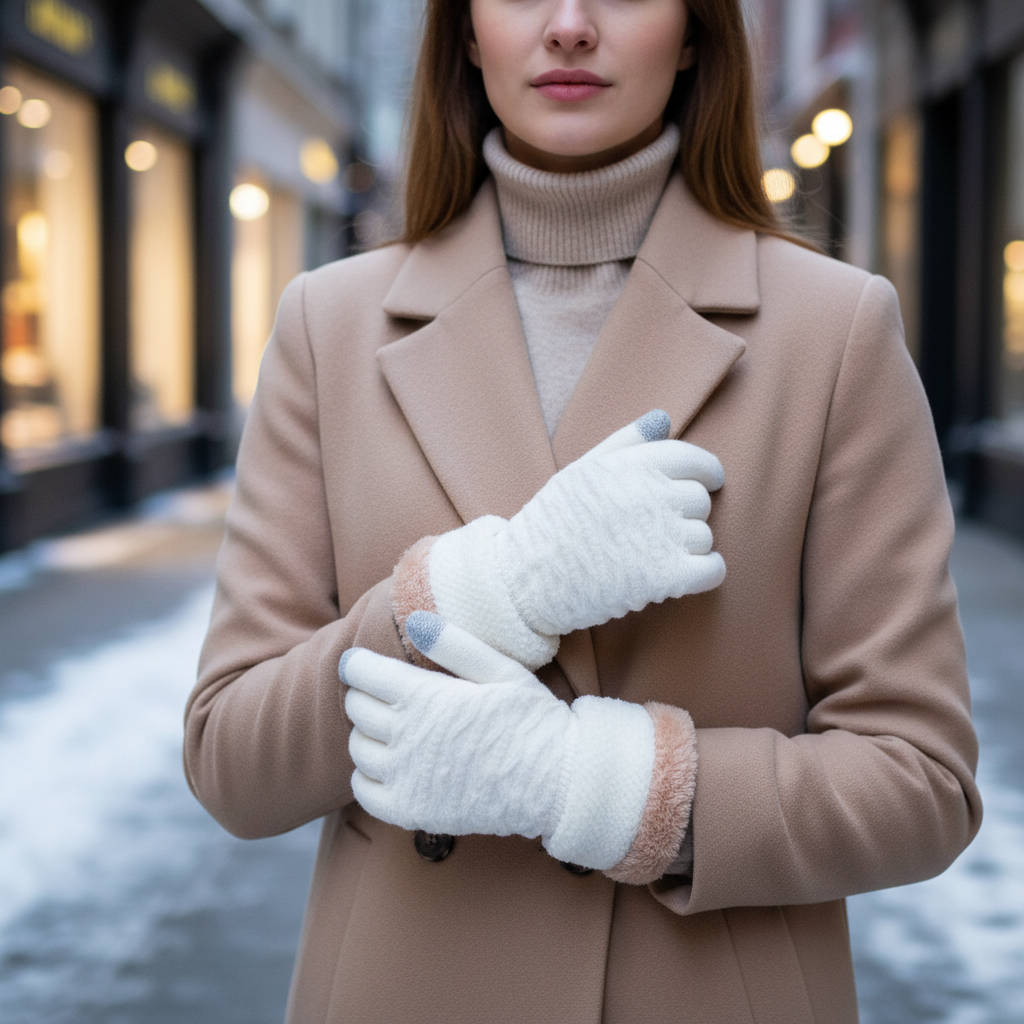 Gants d'hiver femme tactiles en maille torsadée à doublure polaire 11