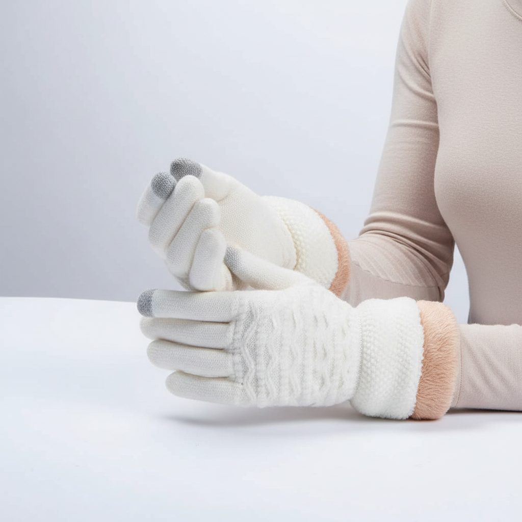 Gants d'hiver femme tactiles en maille torsadée à doublure polaire 12