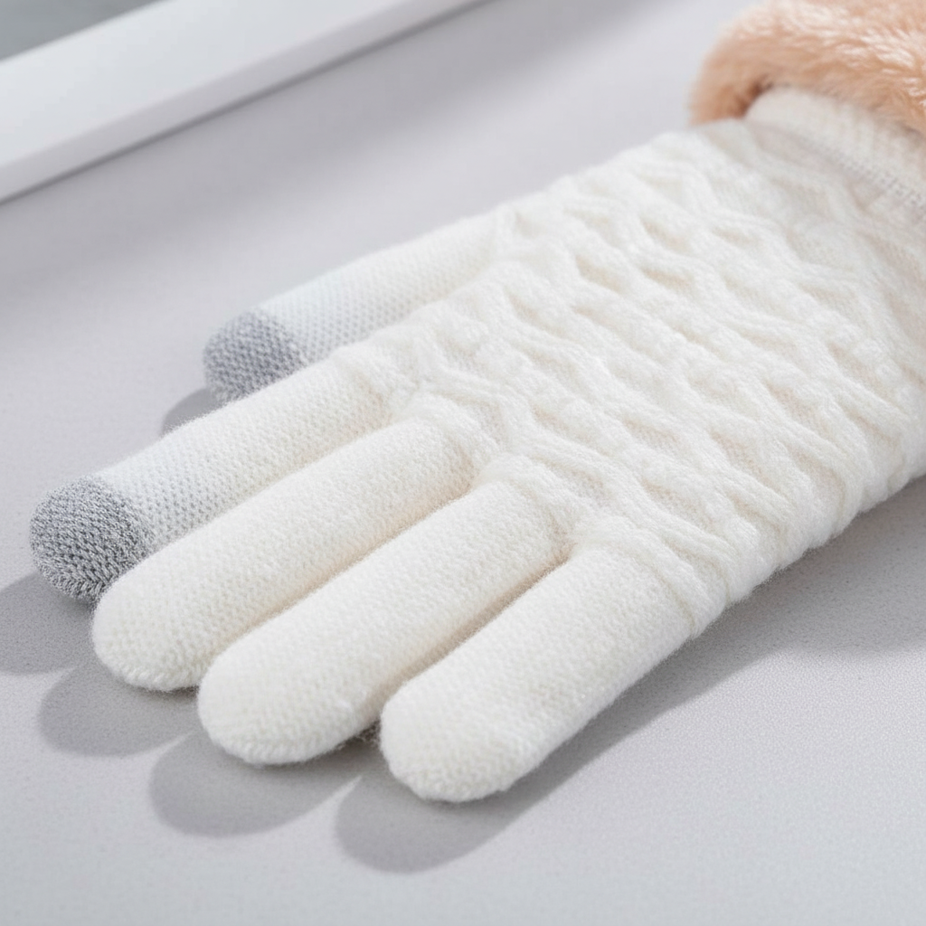 Gants d'hiver femme tactiles en maille torsadée à doublure polaire 13
