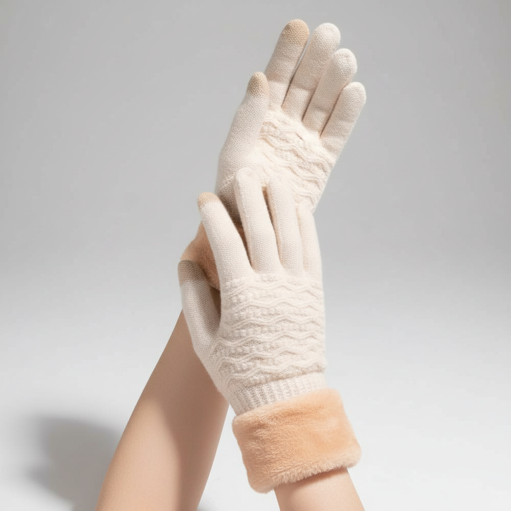 Gants d'hiver femme tactiles en maille torsadée à doublure polaire 2