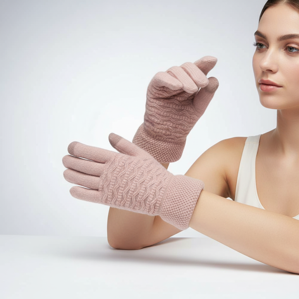 Gants d'hiver femme tactiles en maille torsadée à doublure polaire 6