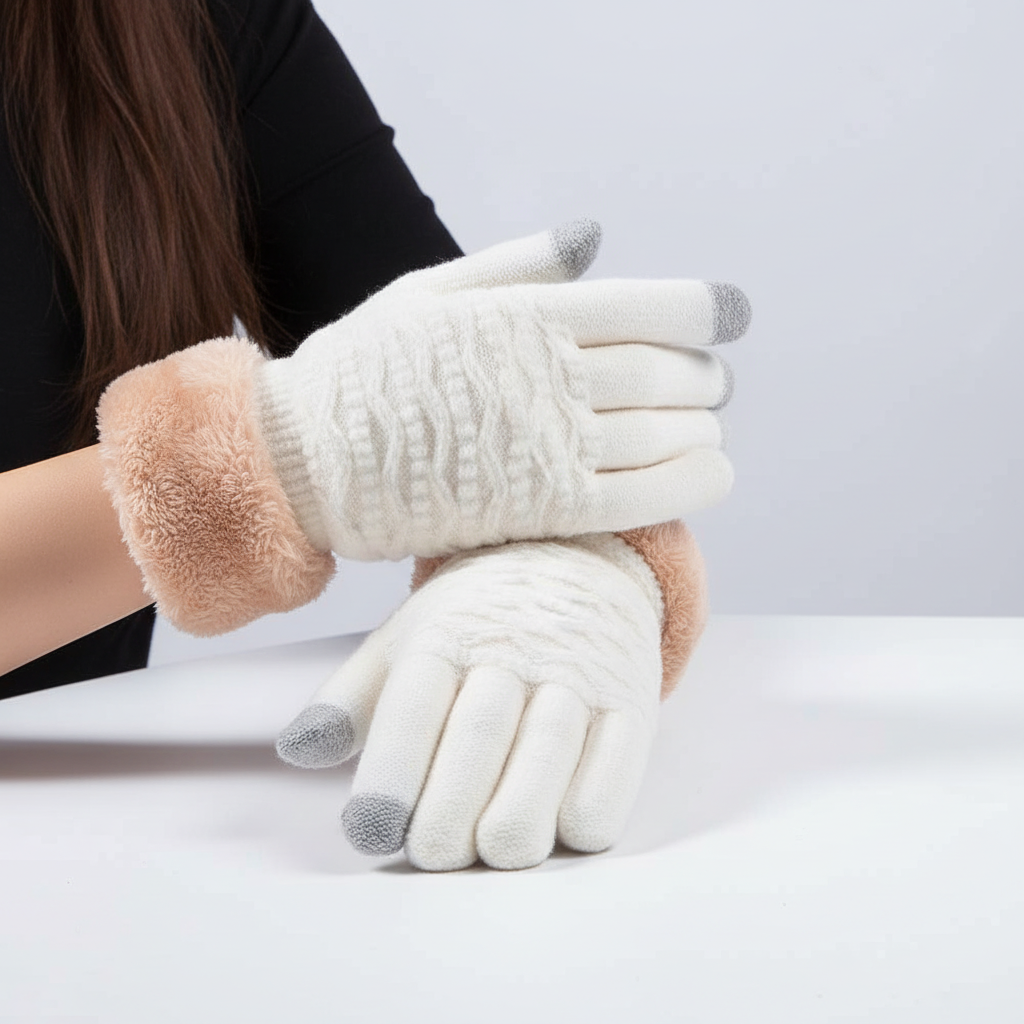Gants d'hiver femme tactiles en maille torsadée à doublure polaire 9