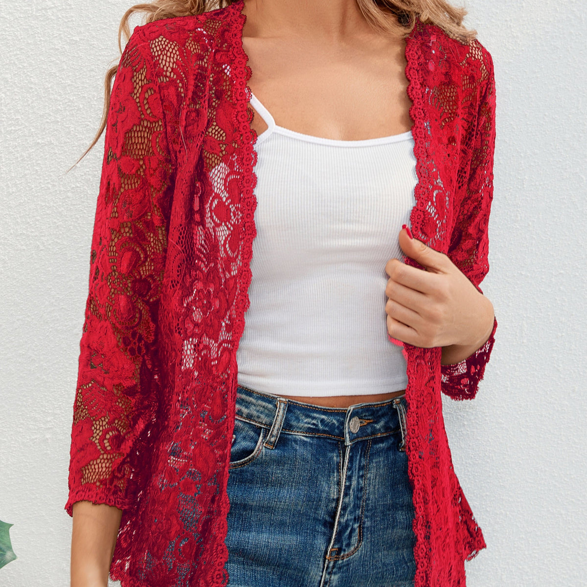 Gilet ajouré à motif floral en maille crochet à manches longues 19