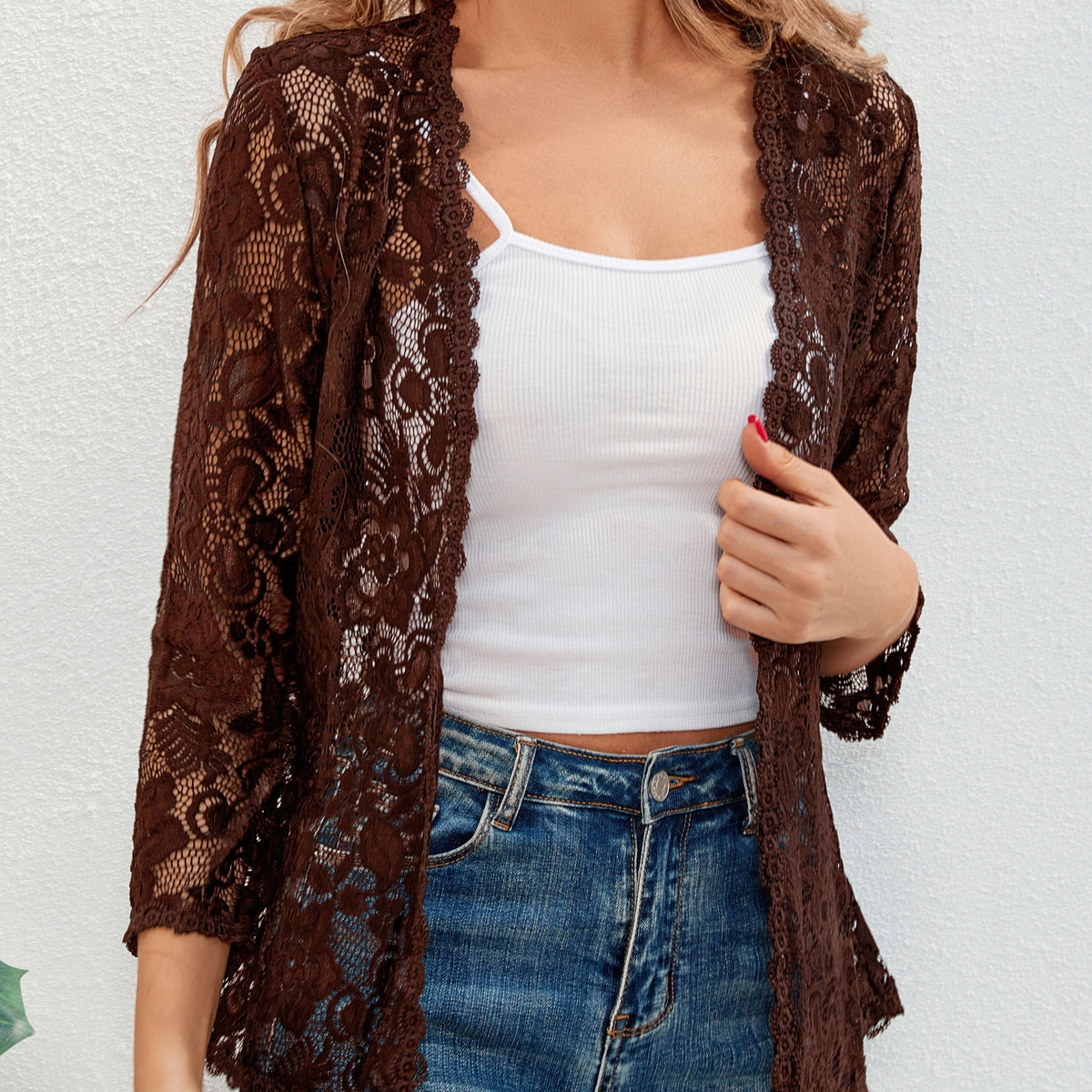 Gilet ajouré à motif floral en maille crochet à manches longues 20