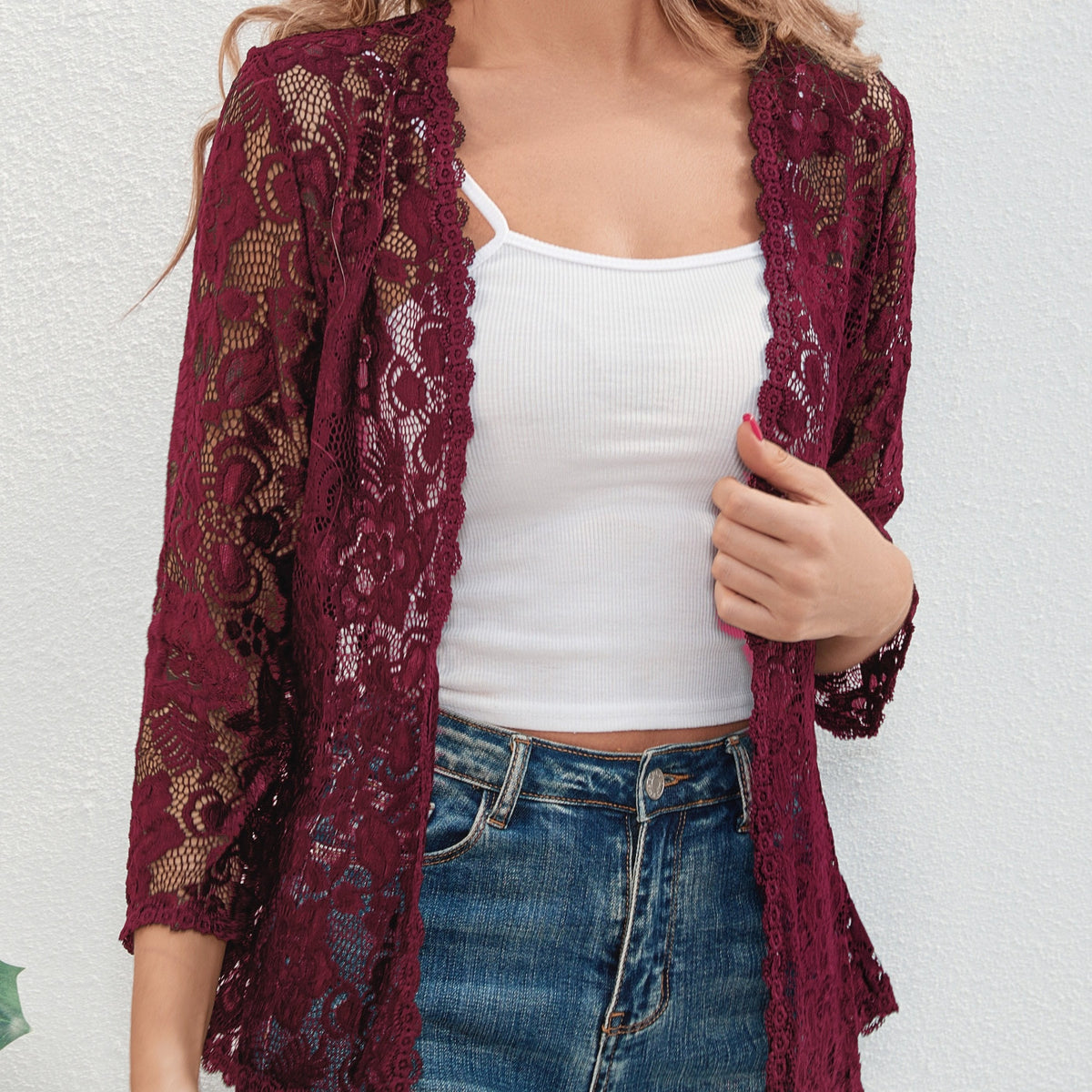 Gilet ajouré à motif floral en maille crochet à manches longues 21