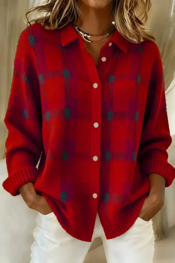 Gilet-chemise à carreaux en maille douce femme 2