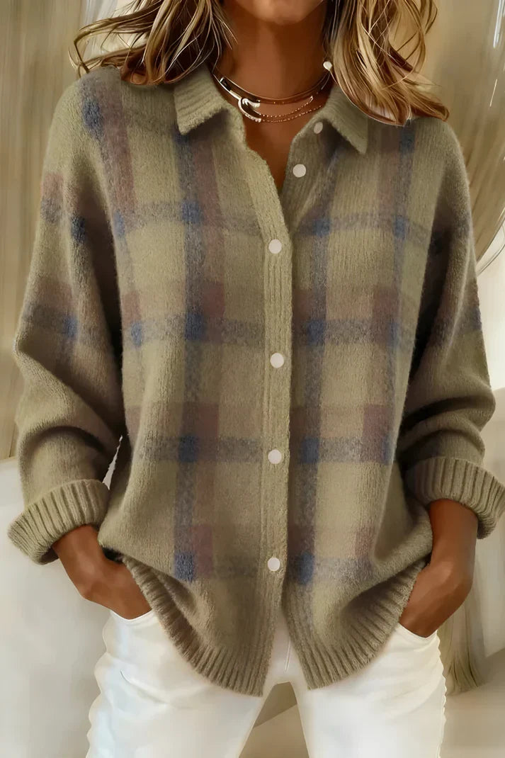 Gilet-chemise à carreaux en maille douce femme 4