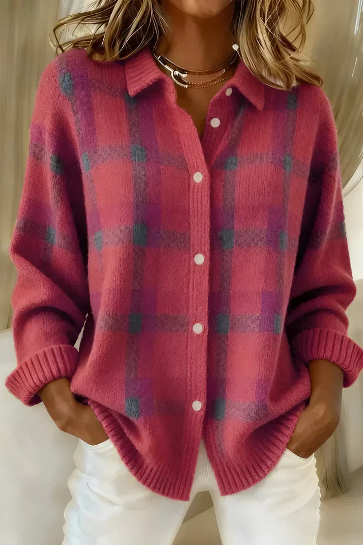 Gilet-chemise à carreaux en maille douce femme 5