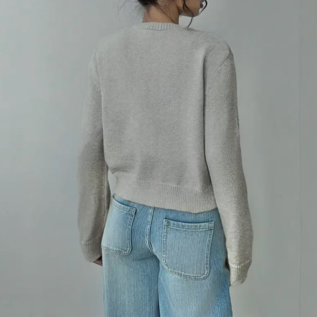 Gilet court femme boutonné à col rond en maille côtelée 14