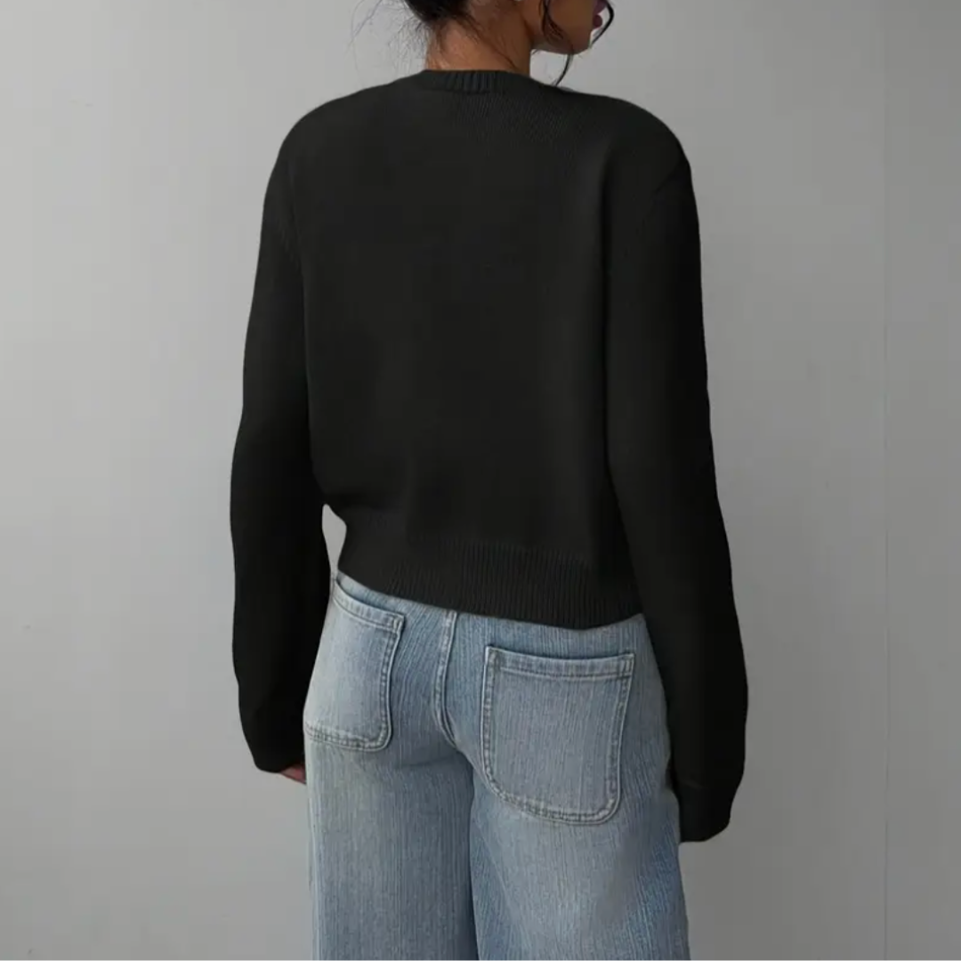Gilet court femme boutonné à col rond en maille côtelée 2