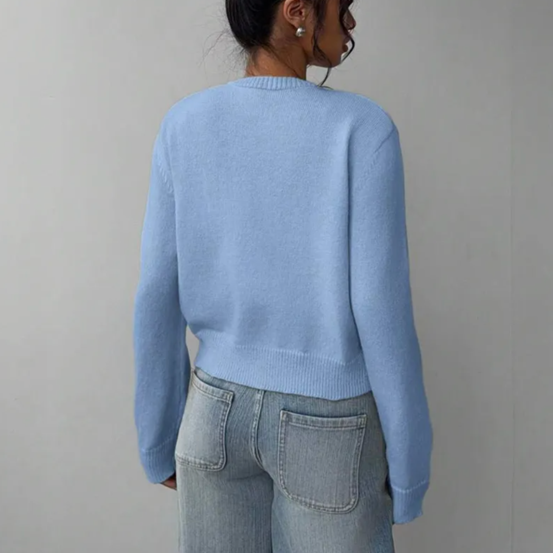 Gilet court femme boutonné à col rond en maille côtelée 6
