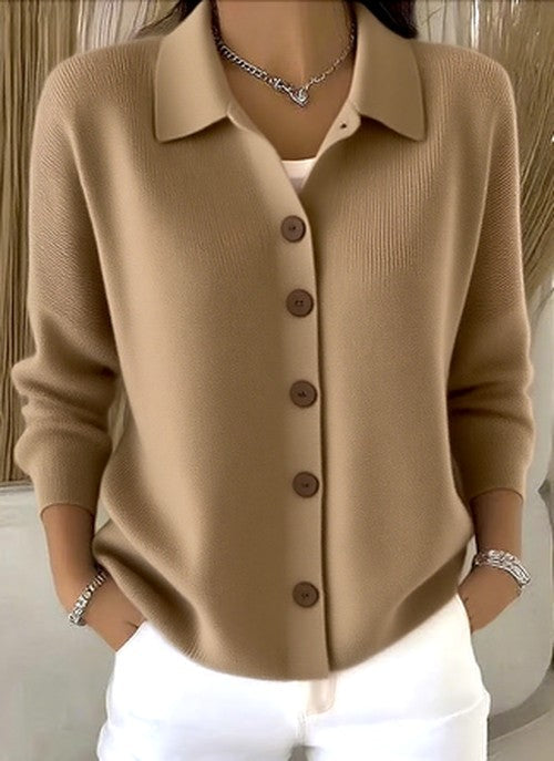 Gilet en maille femme boutonné à col chemise et manches longues 3