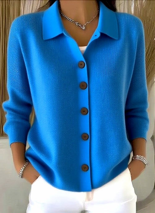 Gilet en maille femme boutonné à col chemise et manches longues 4