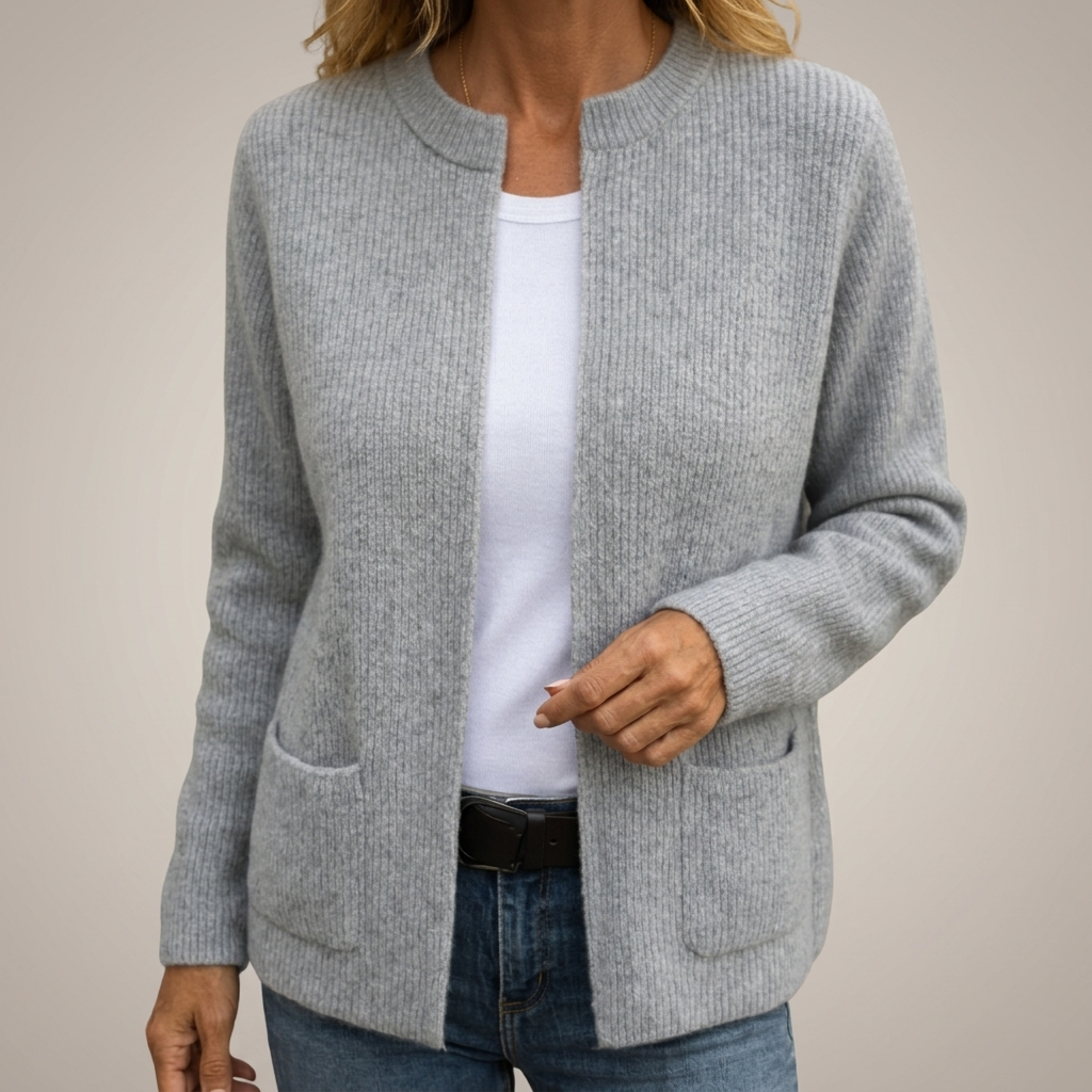 Gilet femme zippé en maille côtelée à col montant 1