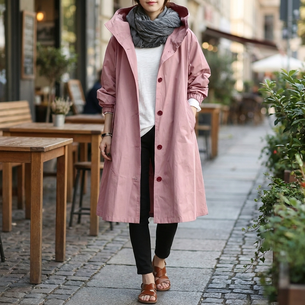 Trench à capuche femme oversize et déperlant avec manchettes élastiques et fermeture éclair 1