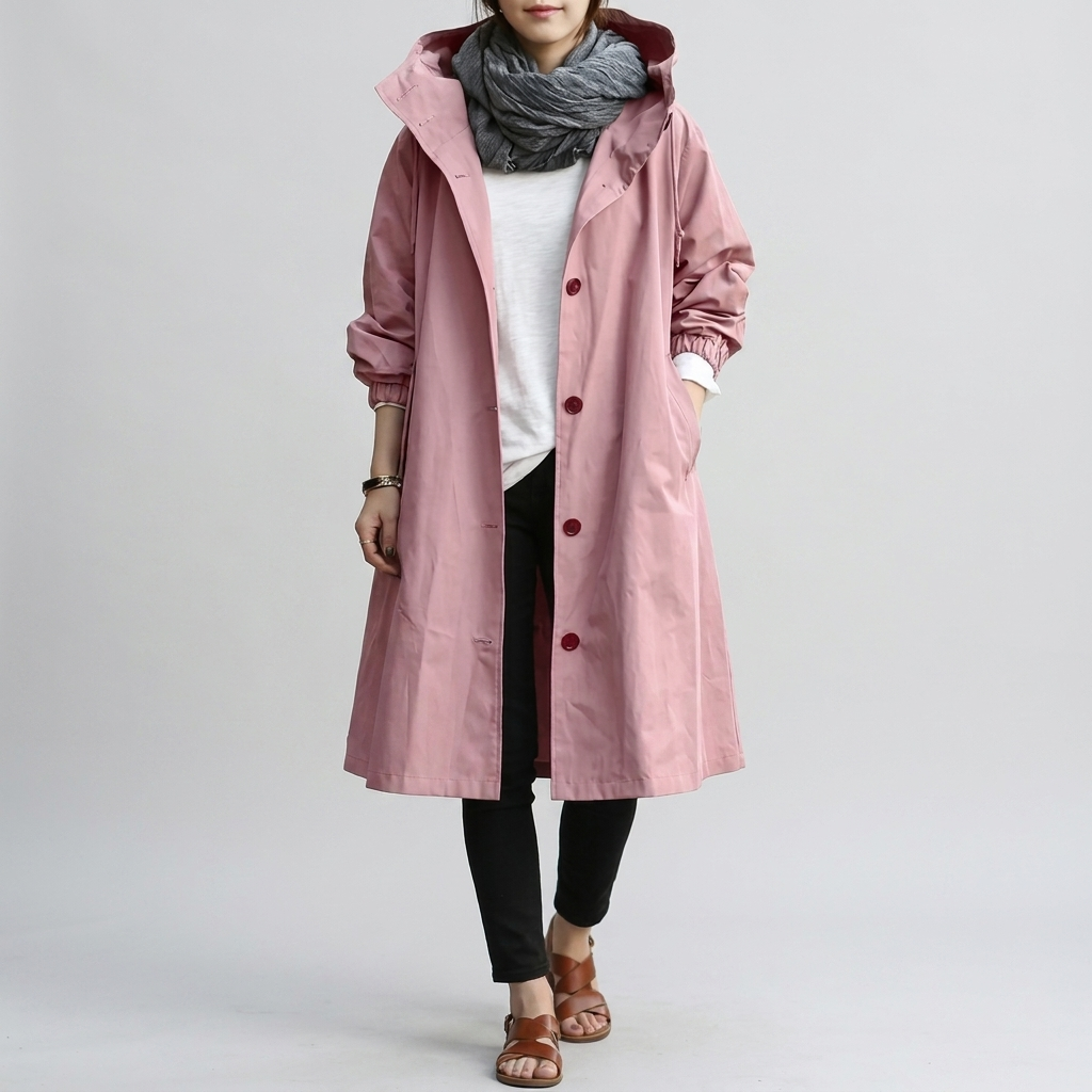 Trench à capuche femme oversize et déperlant avec manchettes élastiques et fermeture éclair 8