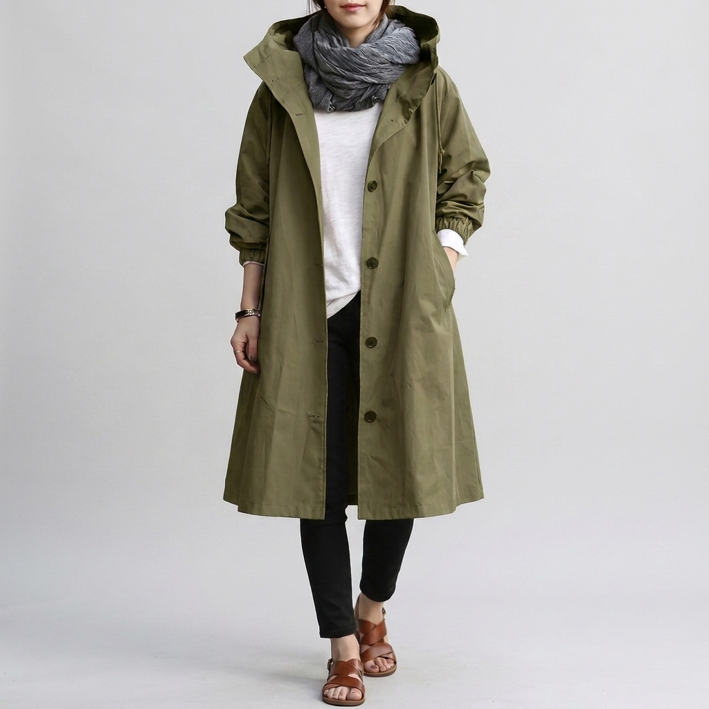 Trench à capuche femme oversize et déperlant avec manchettes élastiques et fermeture éclair 6