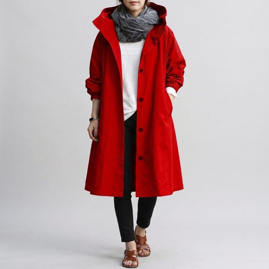 Trench à capuche femme oversize et déperlant avec manchettes élastiques et fermeture éclair 7