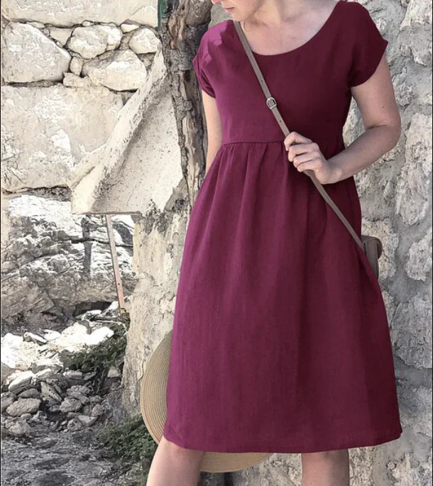 Robe midi d’été élégante à manches courtes femme
