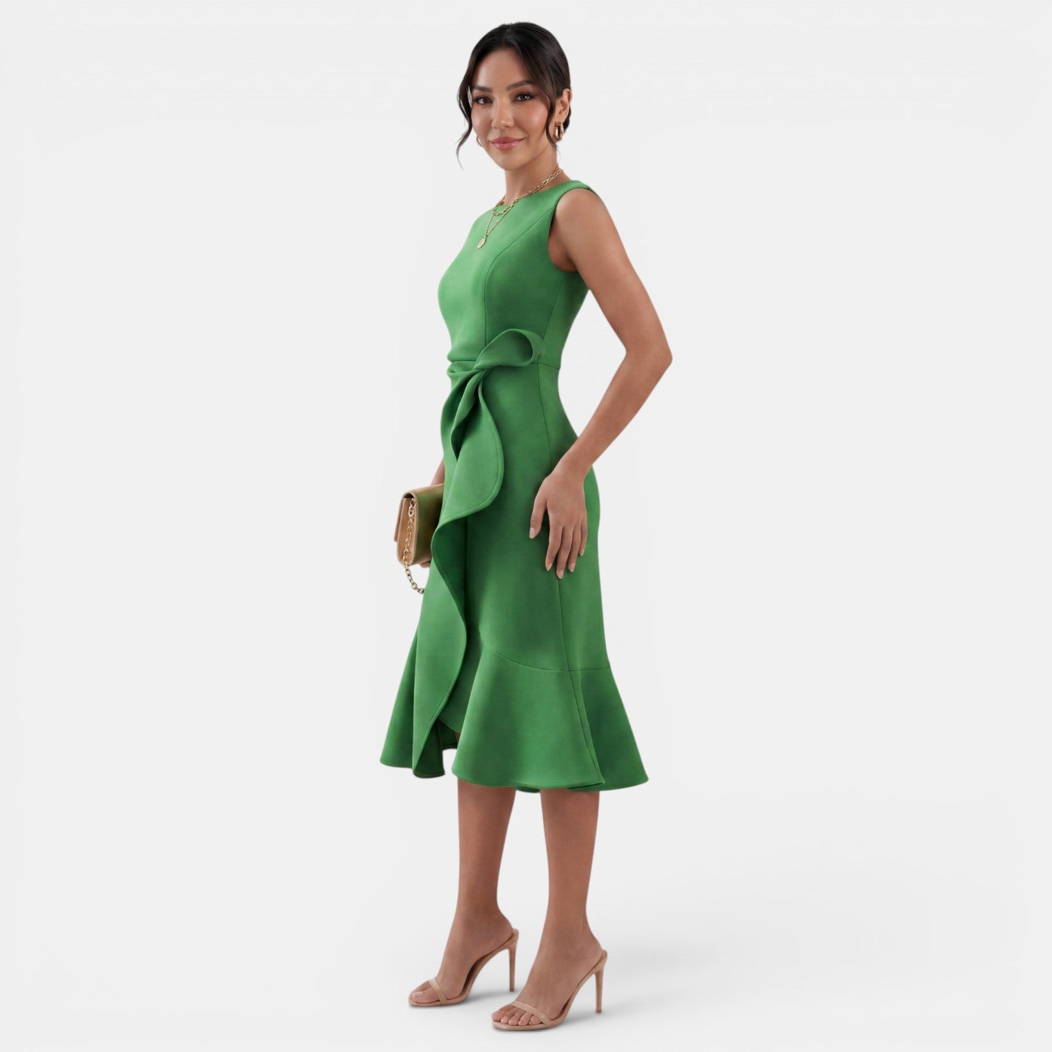 Robe midi ajustée sans manches à col rond avec fente latérale