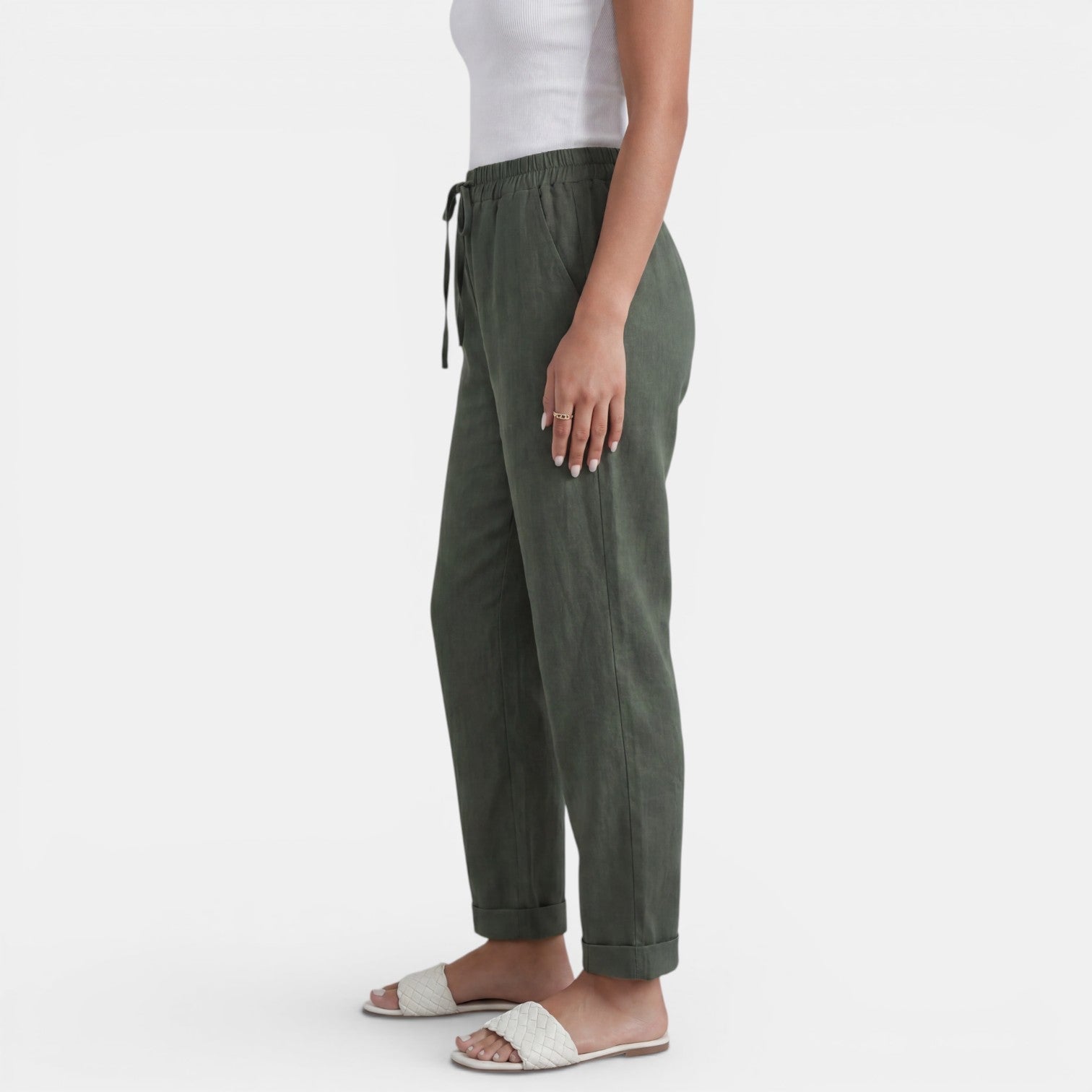 Pantalon en lin femme taille haute