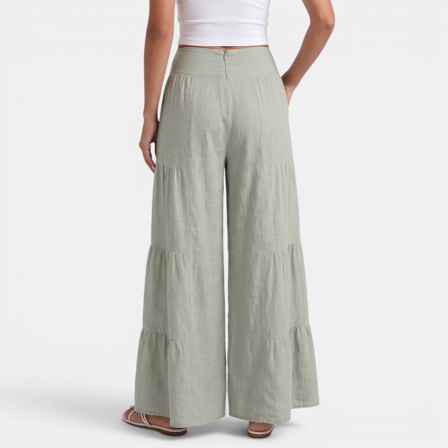 Pantalon large en lin femme taille haute