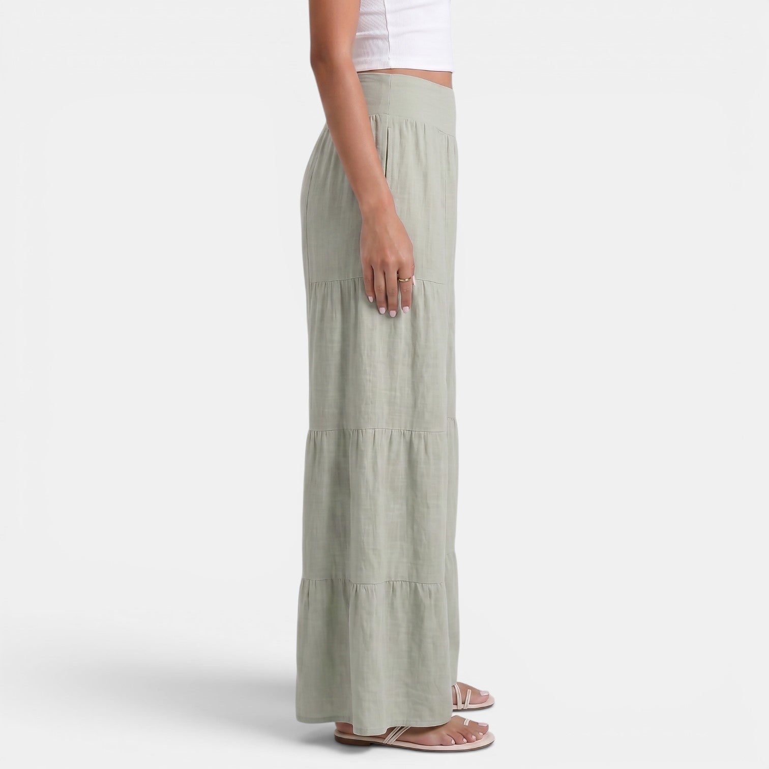 Pantalon large en lin femme taille haute