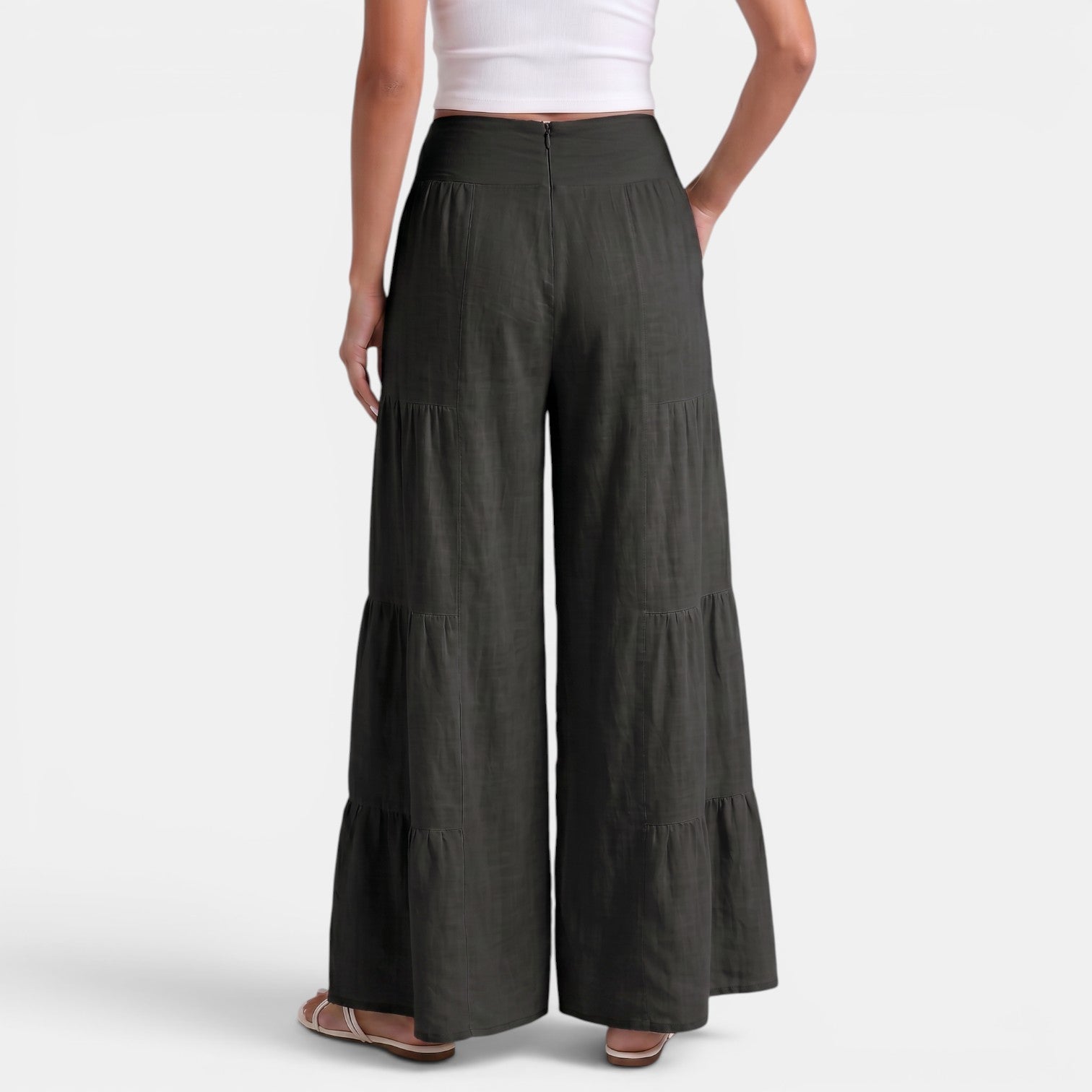 Pantalon large en lin femme taille haute