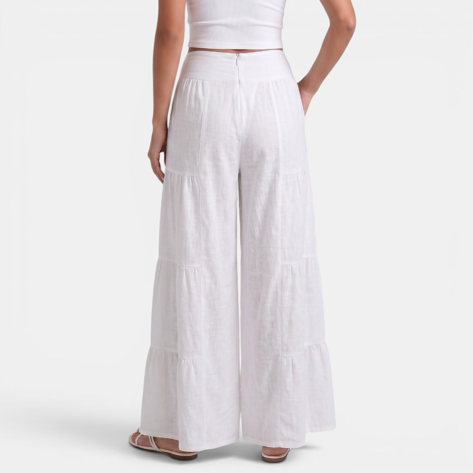 Pantalon large en lin femme taille haute