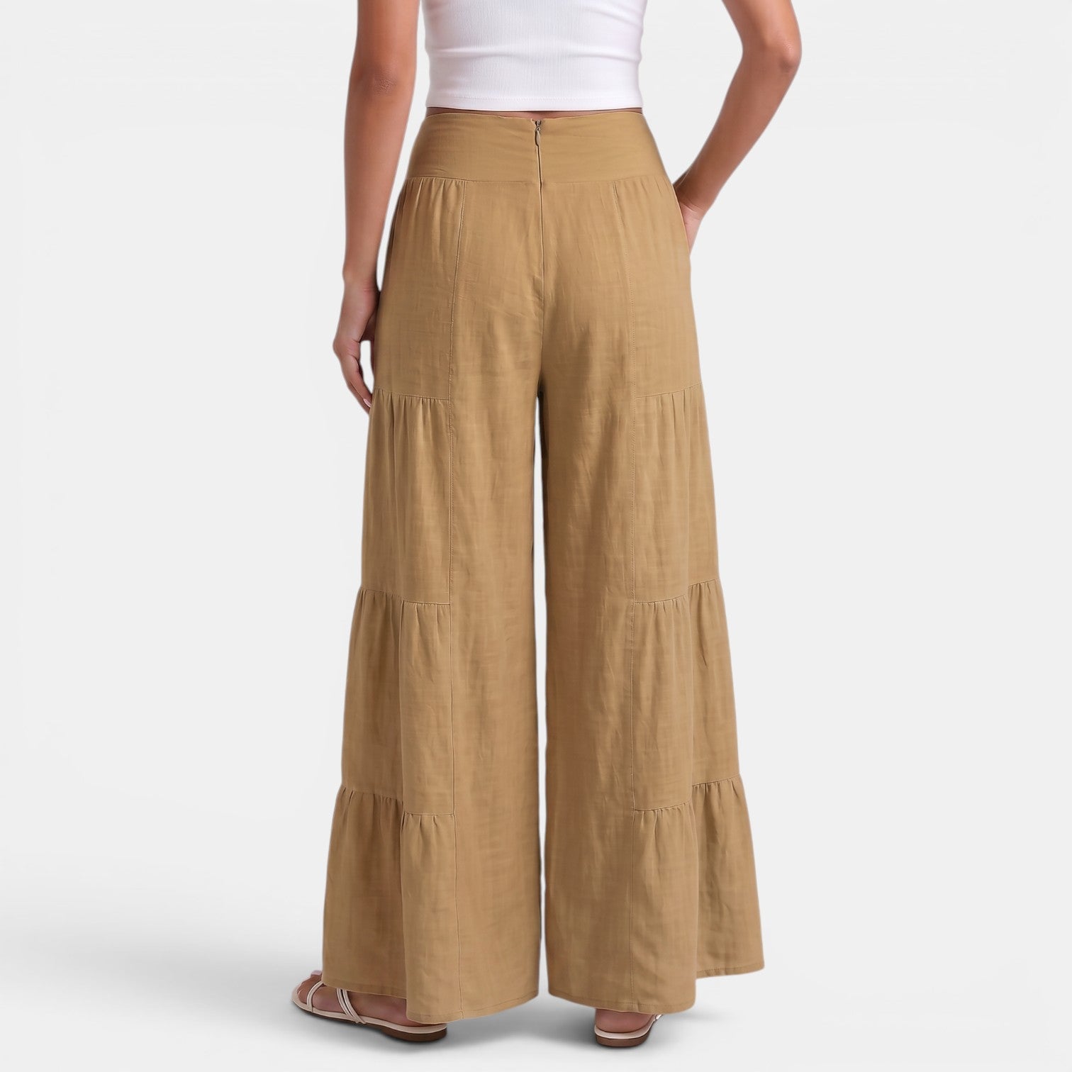 Pantalon large en lin femme taille haute