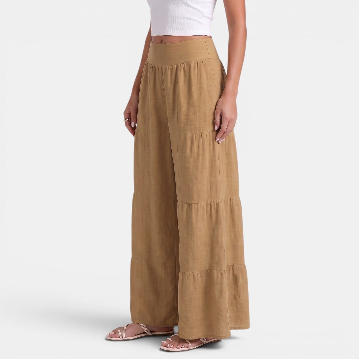 Pantalon large en lin femme taille haute