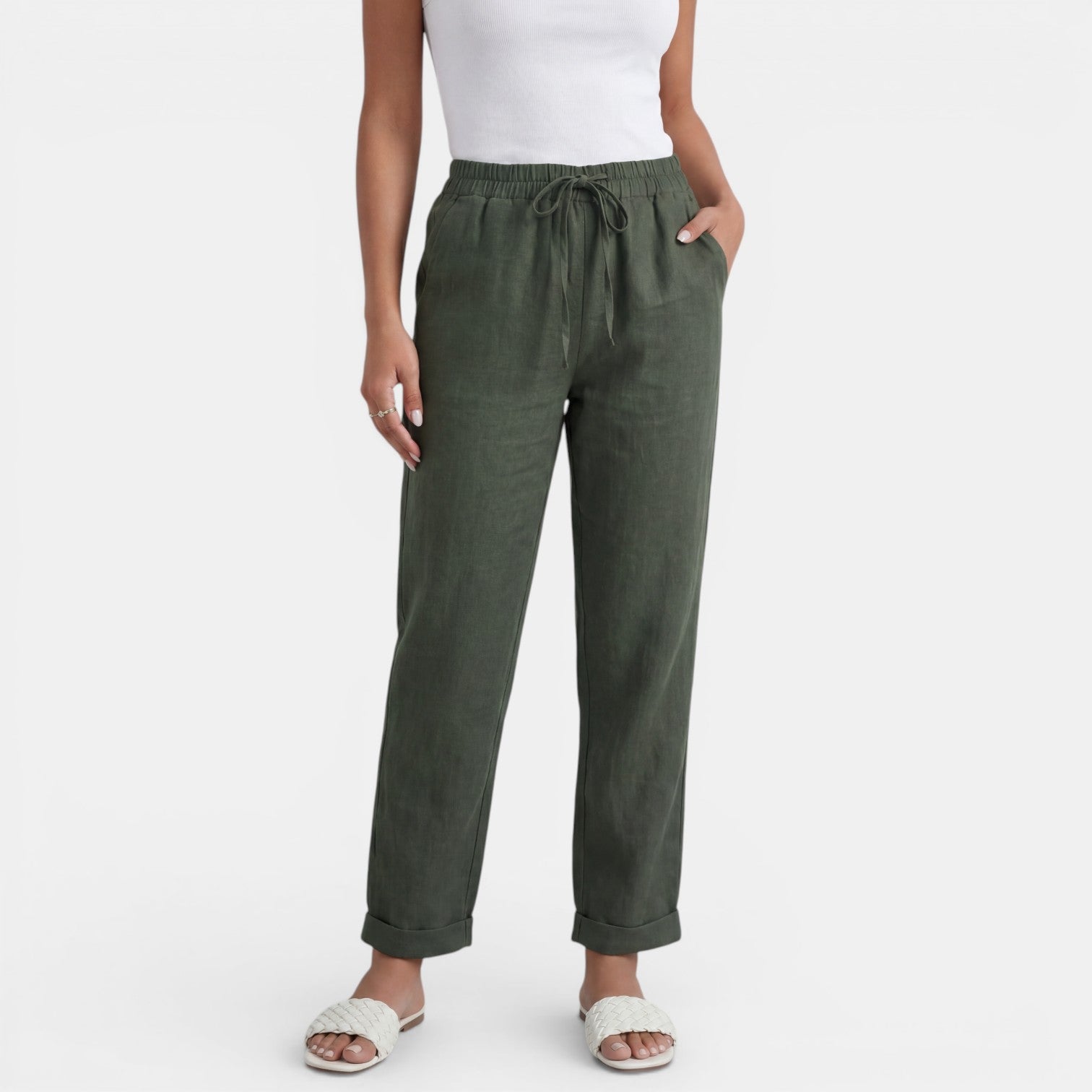Pantalon en lin femme taille haute