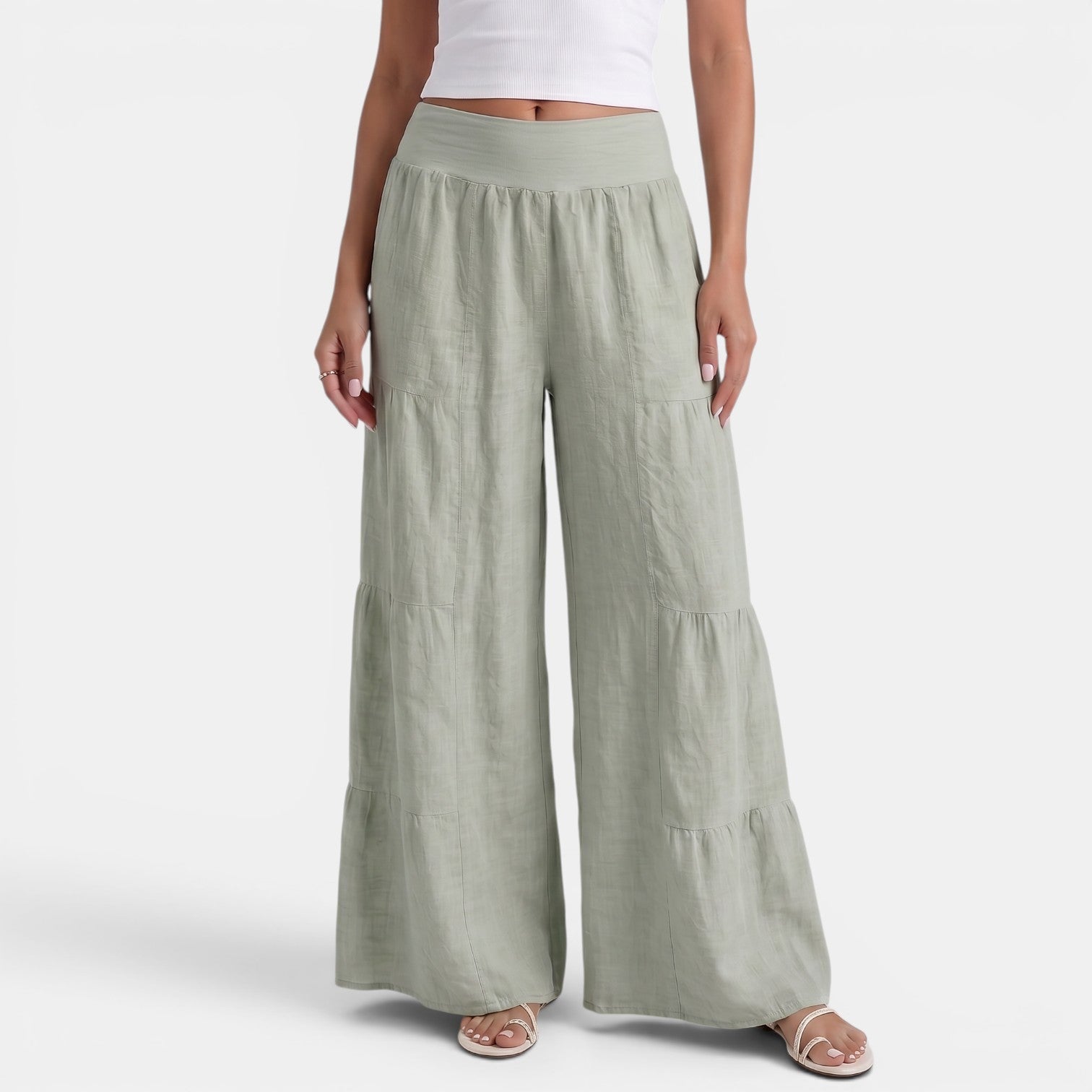 Pantalon large en lin femme taille haute