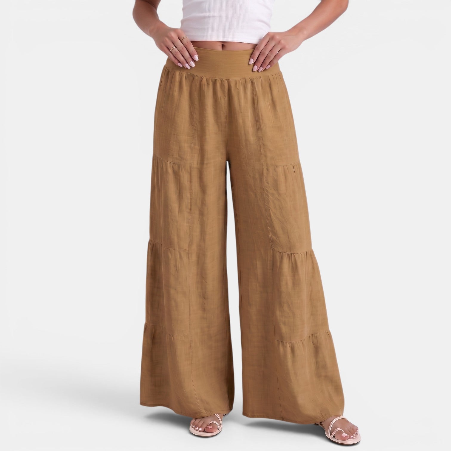 Pantalon large en lin femme taille haute