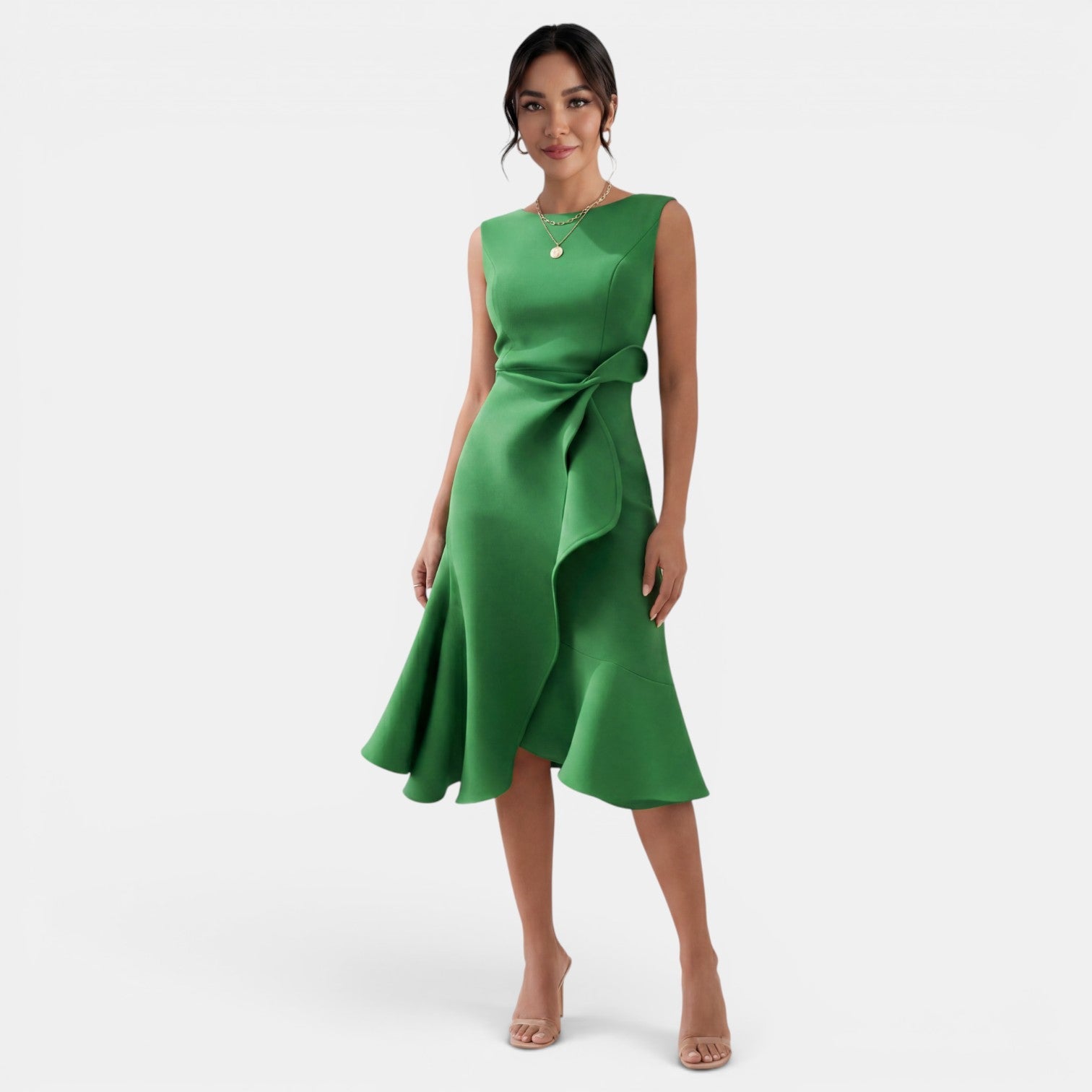 Robe midi ajustée sans manches à col rond avec fente latérale