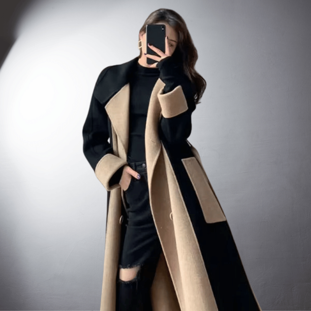 Manteau d'hiver femme bicolore à coupe droite mi-cuisse 2