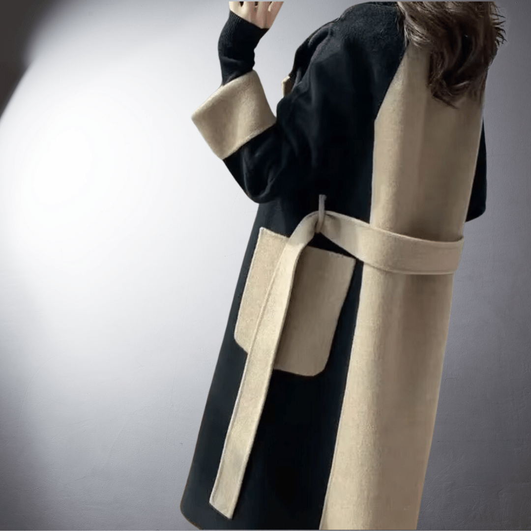 Manteau d'hiver femme bicolore à coupe droite mi-cuisse 7