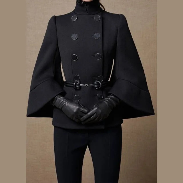 Manteau d'hiver femme en coton et polyester à coupe droite et manches longues 1