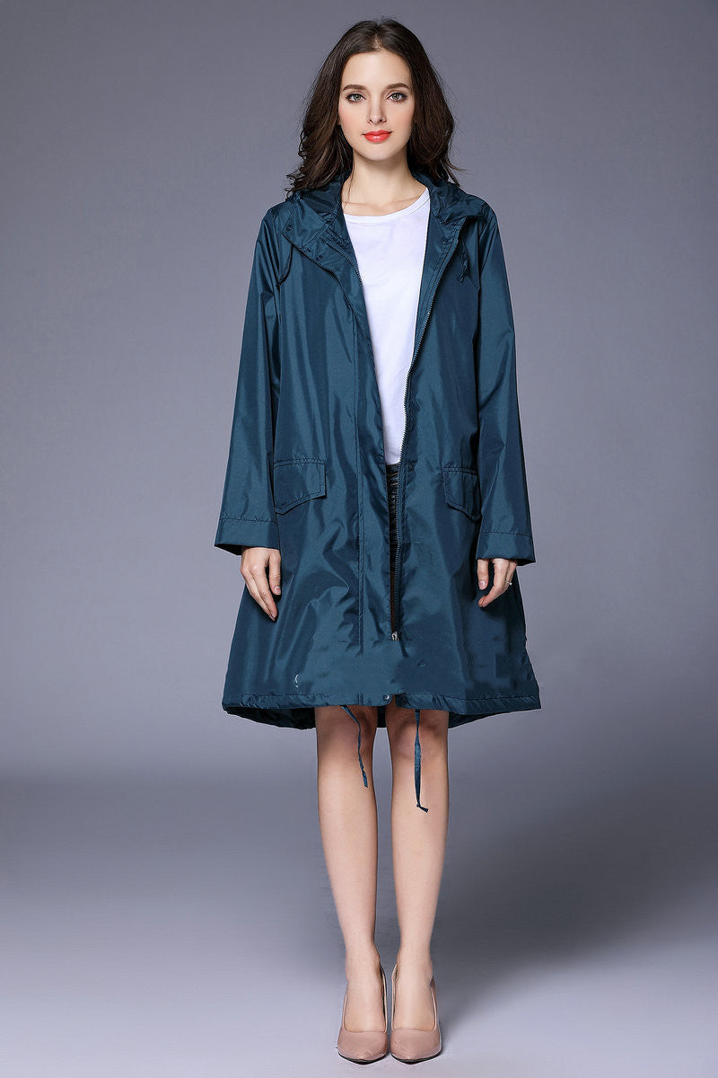 Manteau de pluie femme déperlant long et ample à capuche avec cordon de serrage 10