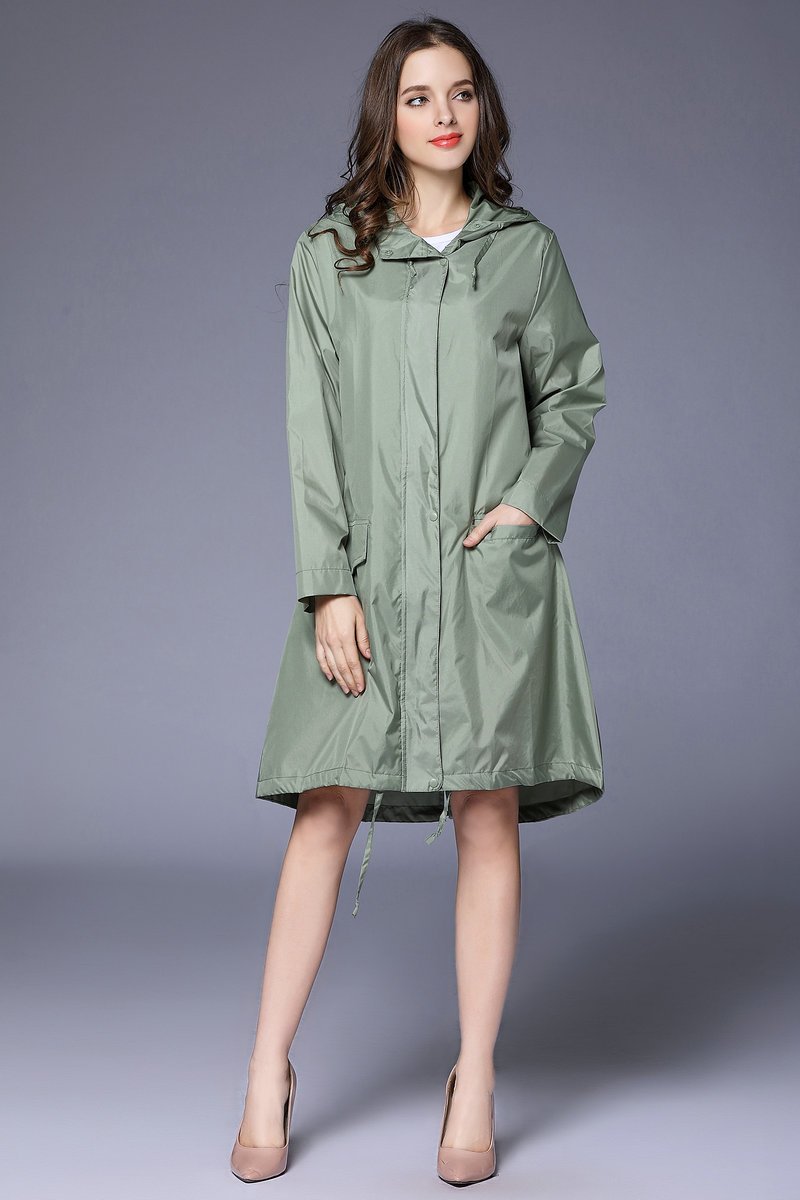 Manteau de pluie femme déperlant long et ample à capuche avec cordon de serrage 4