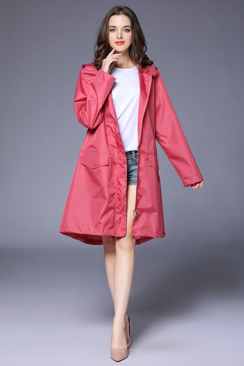 Manteau de pluie femme déperlant long et ample à capuche avec cordon de serrage 8